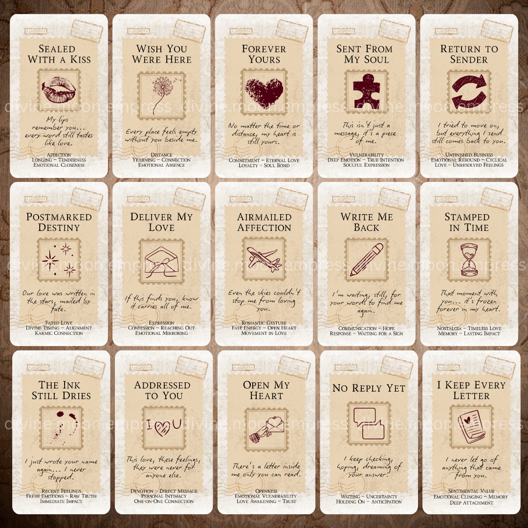 Postmarked Love Oracle | 78 Romantic & Breakup Message Cards | Twin Flame Soulmate Spiritual Love Tarot Deck | Postcard Aesthetic