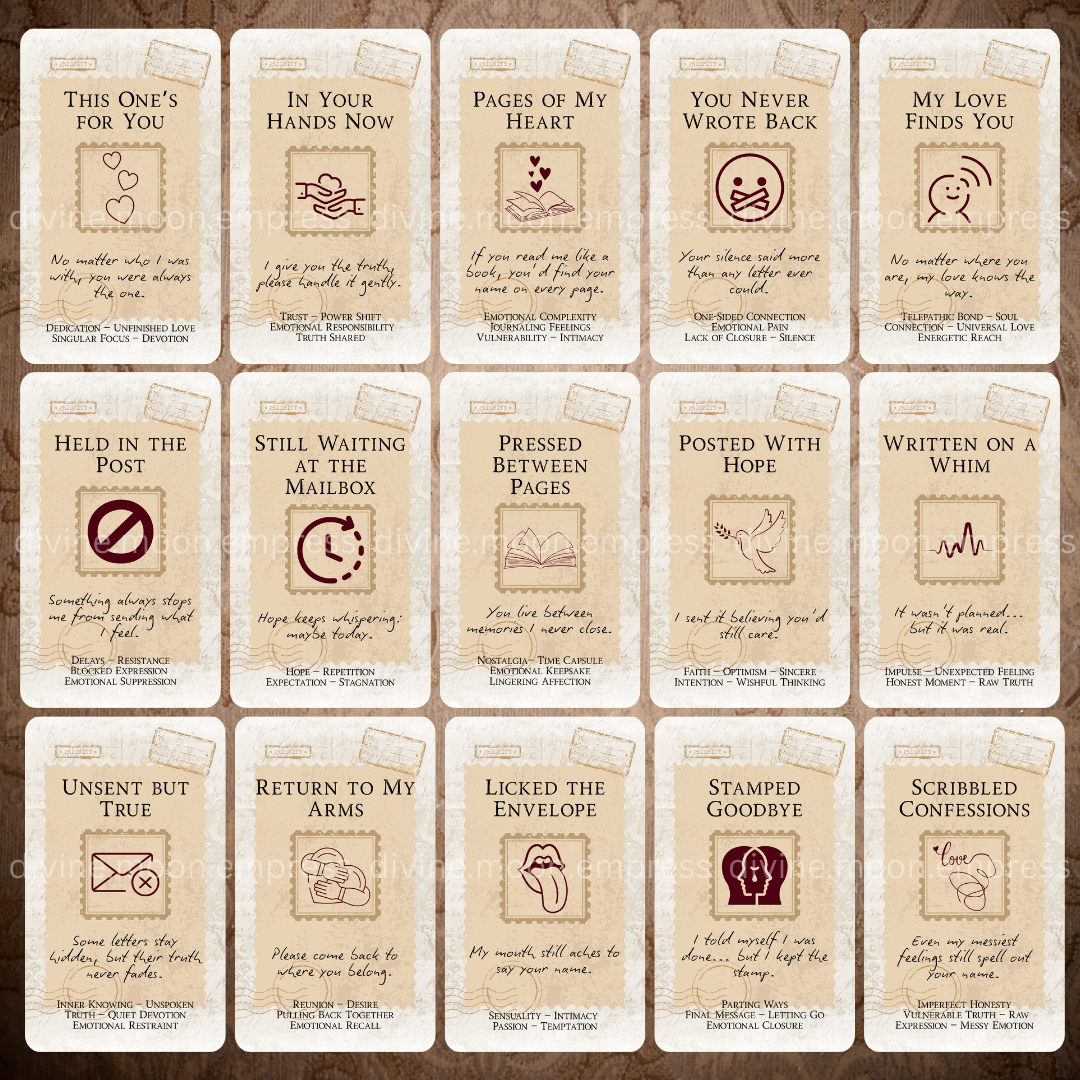 Postmarked Love Oracle | 78 Romantic & Breakup Message Cards | Twin Flame Soulmate Spiritual Love Tarot Deck | Postcard Aesthetic