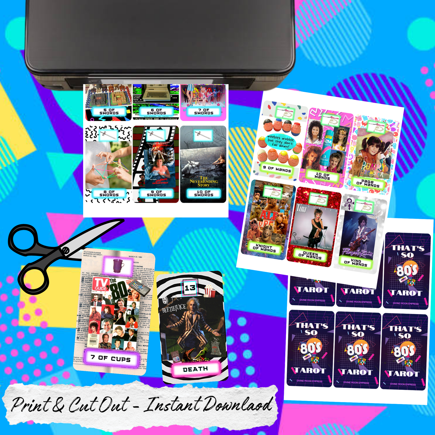 That's So 80's Tarot - Printable 80s Tarot Deck - Retro Aesthetic | Instant PDF Download | DIY Digital Tarot Cards
