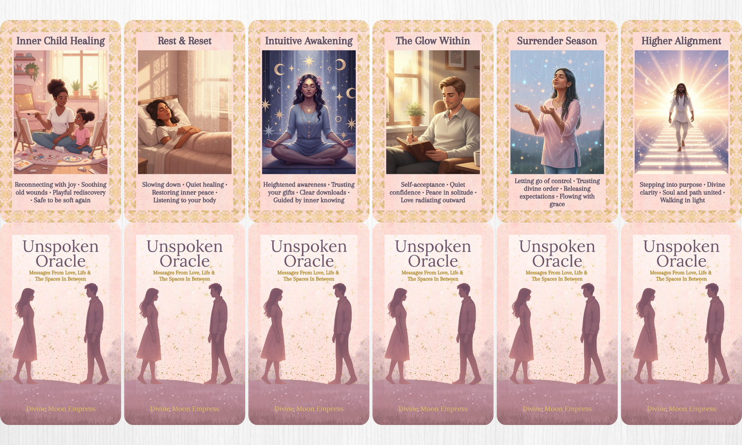 Unspoken Oracle | 78-Card Life & Love Insight Cards in Pastel Tone, Real-Life Situations