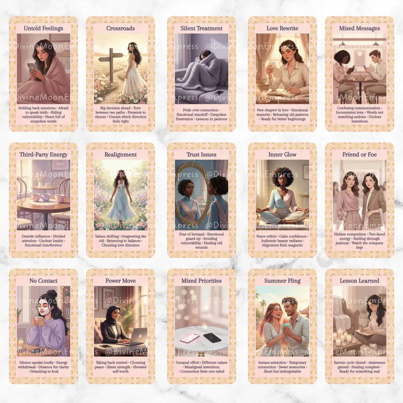 PRE-ORDER | Unspoken Oracle | 78-Card Life & Love Insight Cards in Pastel Tone, Real-Life Situations