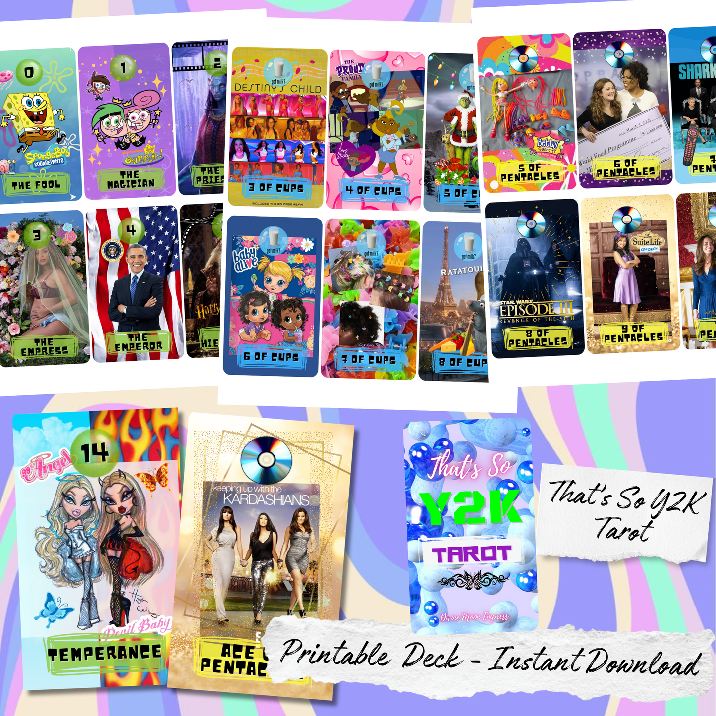That's So Y2K Tarot - Printable Y2K Tarot Deck – Instant PDF Download | Digital DIY Tarot Cards | Early 2000s Aesthetic Vibes