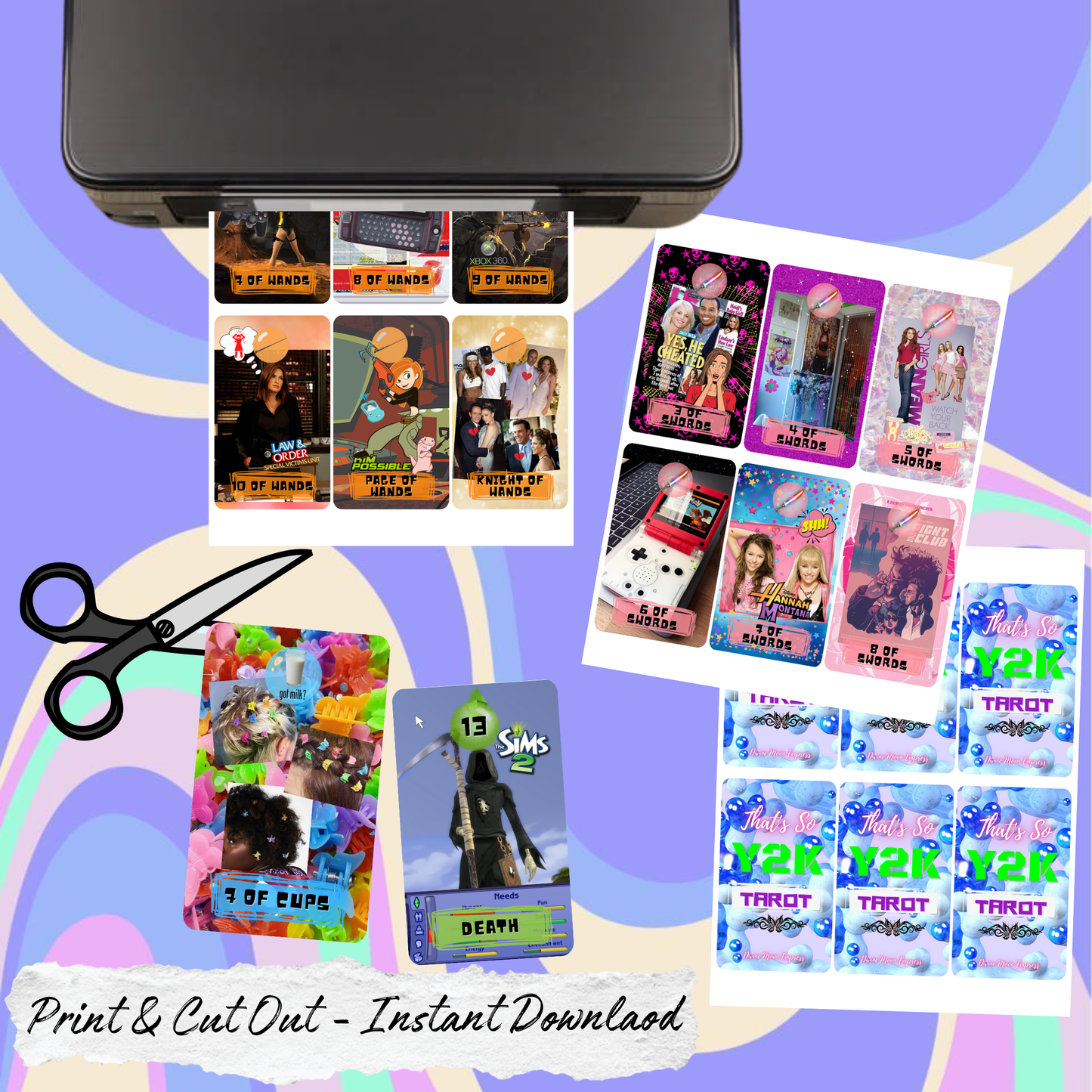 That's So Y2K Tarot - Printable Y2K Tarot Deck – Instant PDF Download | Digital DIY Tarot Cards | Early 2000s Aesthetic Vibes