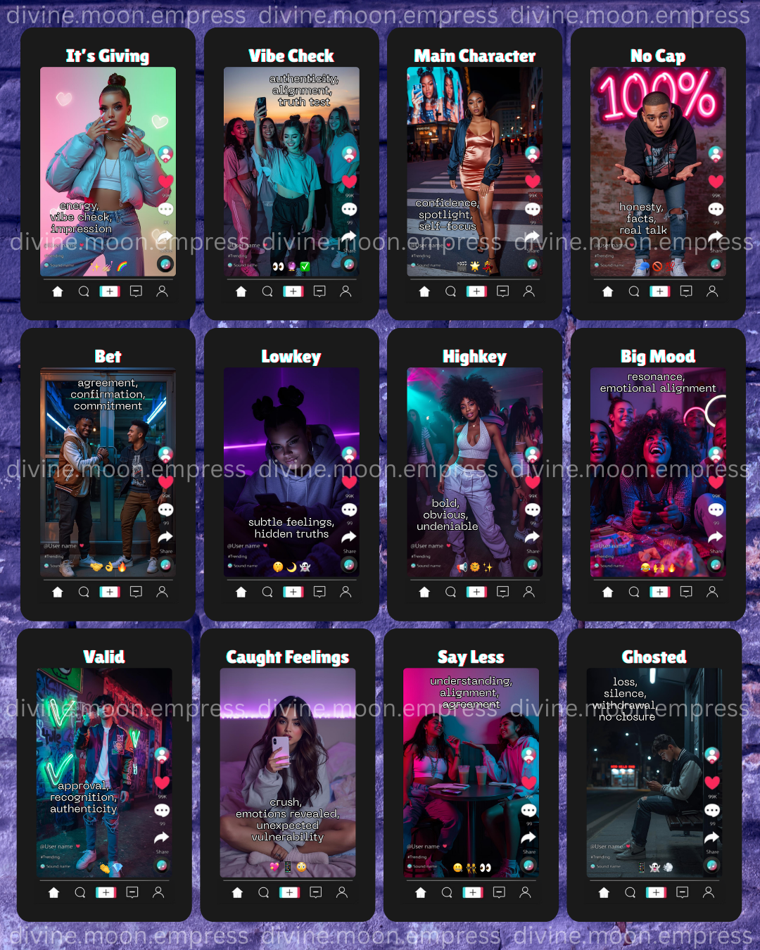 Gen Z Oracle Deck | 54-Modern Slang Divination Cards | TikTok Aesthetic Oracle for Intuitive Readings