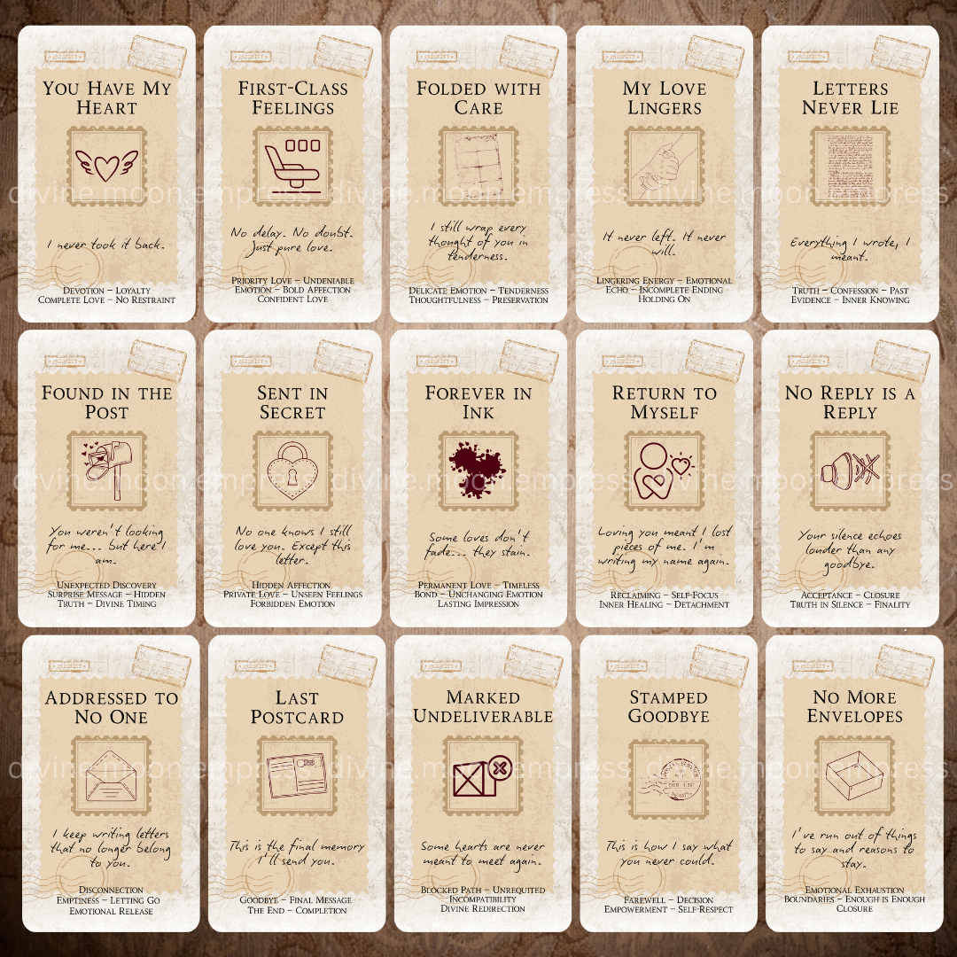 Postmarked Love Oracle | 78 Romantic & Breakup Message Cards | Twin Flame Soulmate Spiritual Love Tarot Deck | Postcard Aesthetic
